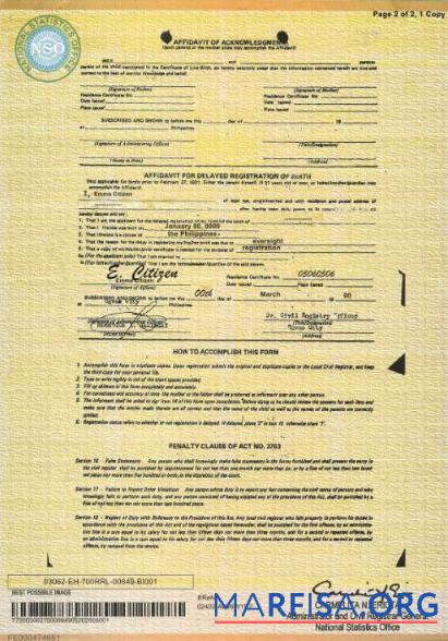 Blank Philippines birth certificate template in PSD format